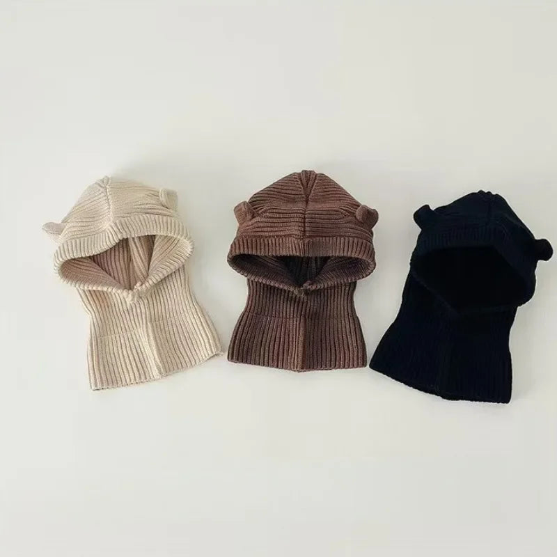 Winter Knit Balaclava Hat for Baby Cute Cartoon One Piece Scarf Cap Kids Thickened Warm Ear Protection Woolen Beanies Caps