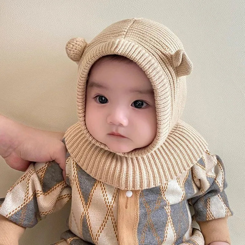 Winter Knit Balaclava Hat for Baby Cute Cartoon One Piece Scarf Cap Kids Thickened Warm Ear Protection Woolen Beanies Caps