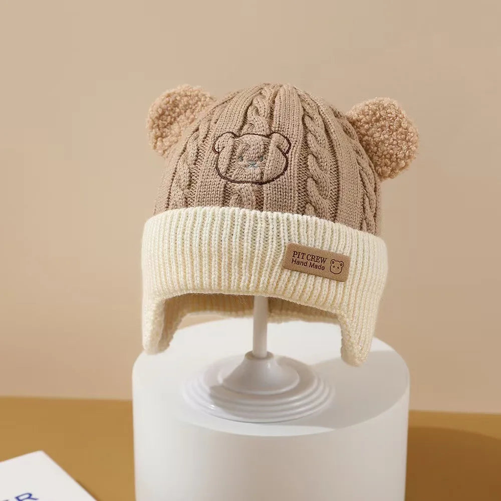 Baby  Hat Cute Bear Ear Protection Hat Children Winter Thickened Warm Knitted Korean Version Of The Baby Hat