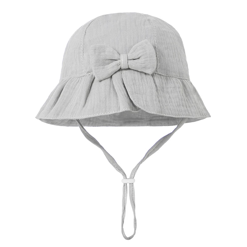 Musselin-Fischerhut Baby – Sonnenhut mit Schleife