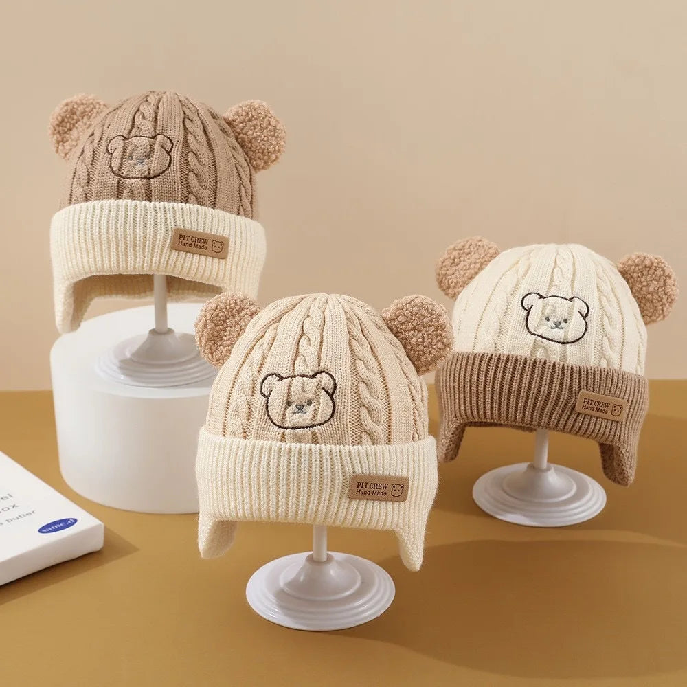 Baby  Hat Cute Bear Ear Protection Hat Children Winter Thickened Warm Knitted Korean Version Of The Baby Hat