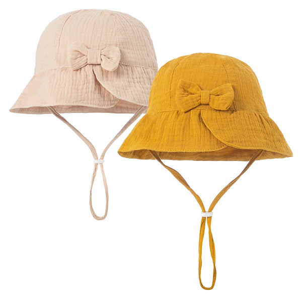 New Muslin Baby Bucket Hats for Girls Spring Fall Newborn Hat Cute Bows Panama Fisherman Cap Outdoor Infant Caps 3-12 Months