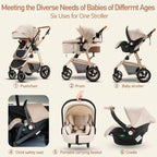 3 in 1 baby Prams Pushchair with high landscape Adjustable Handle Travel Pram with Mosquito Net Baby Stroller Aluminum frame
