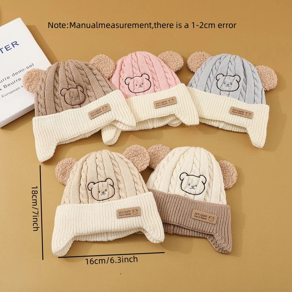 Baby  Hat Cute Bear Ear Protection Hat Children Winter Thickened Warm Knitted Korean Version Of The Baby Hat