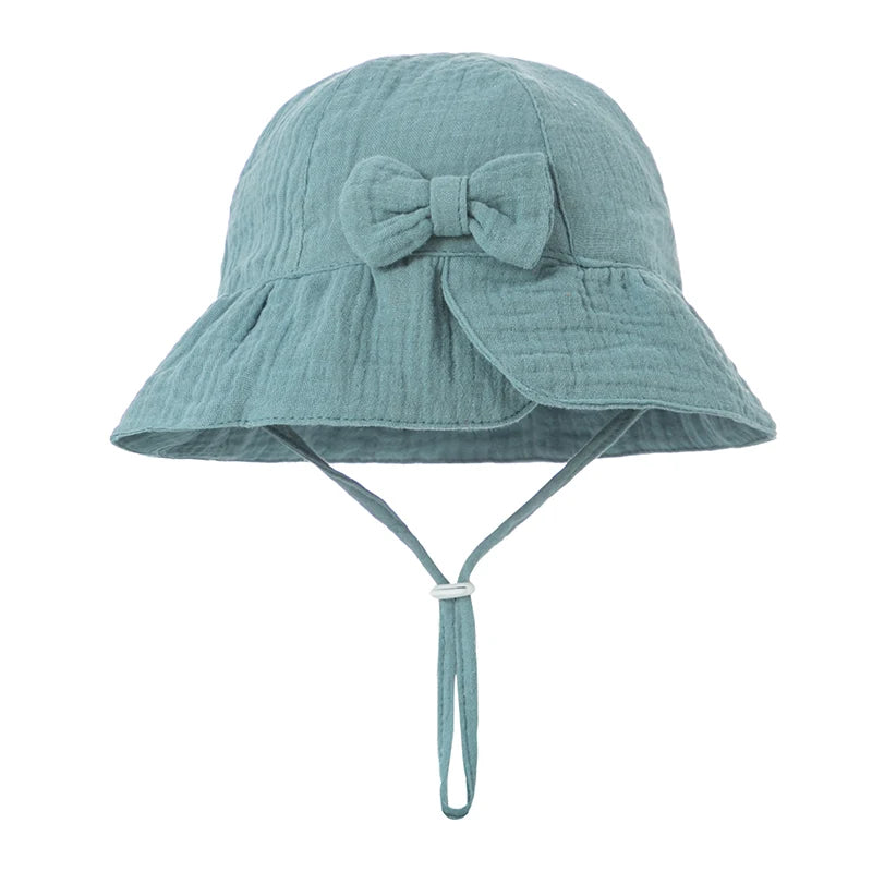 New Muslin Baby Bucket Hats for Girls Spring Fall Newborn Hat Cute Bows Panama Fisherman Cap Outdoor Infant Caps 3-12 Months