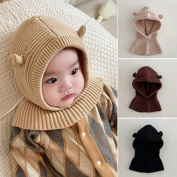 Winter Knit Balaclava Hat for Baby Cute Cartoon One Piece Scarf Cap Kids Thickened Warm Ear Protection Woolen Beanies Caps